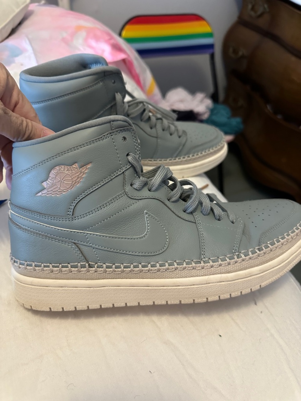 Jordan High-Top Sneakers in Light Blue with Cream Sole